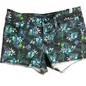 Disney Lilo & Stitch size 5 Tropical Floral Denim Cut-off Shorts Women Black